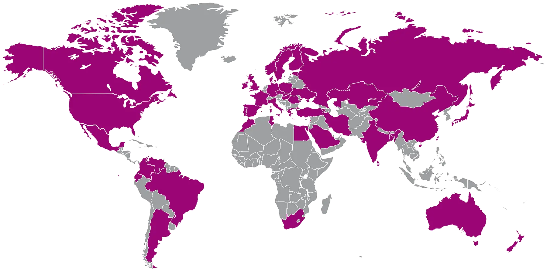 A gray world map with nation borders, highlighted purple where Kolzer is currently located